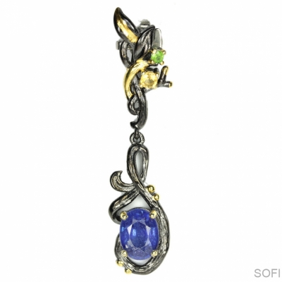 Серебряный кулон с синим корундом арт. 26469